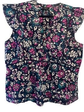 Rails Misha Top Woodblock Floral Flutter Sleeve V neck Eyelet Women Size Large